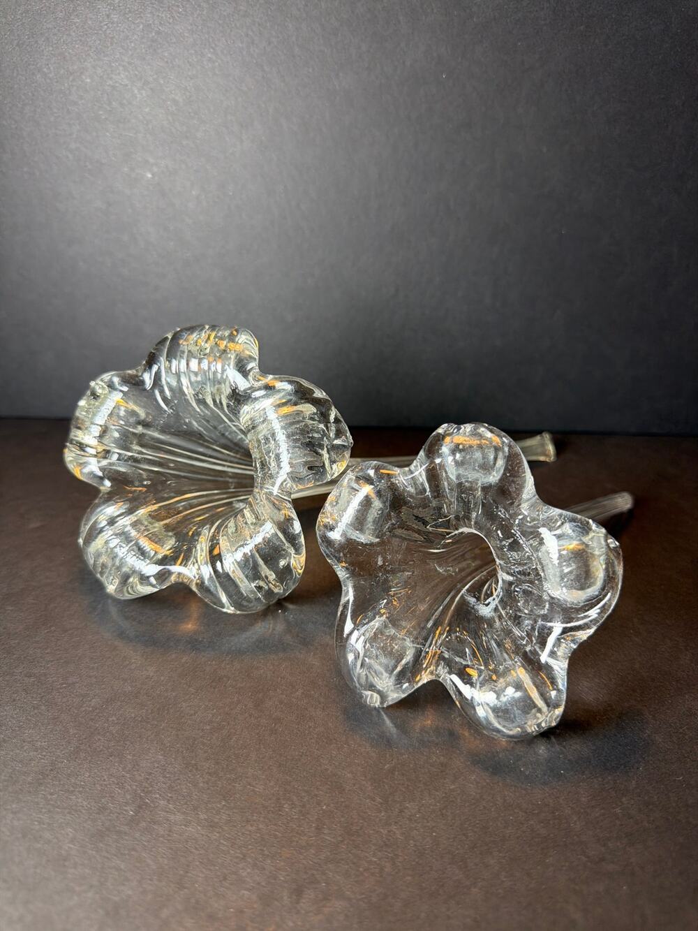 Vintage Clear Glass Trumpet Lily Flower Bud Vases - Set of 2
